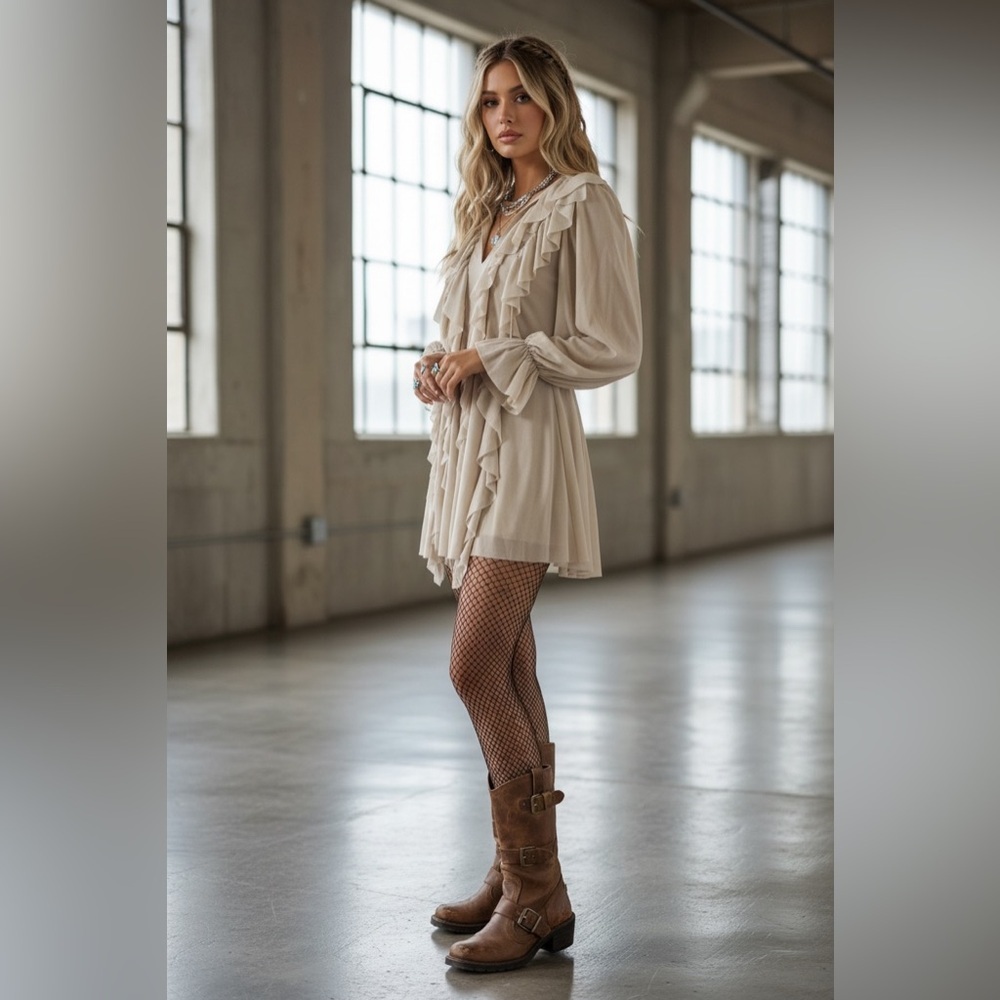 NWT Promesa Ruffle Romper Little Mini Skort Boho Festival Dress Tan Beige - Picture 4 of 11